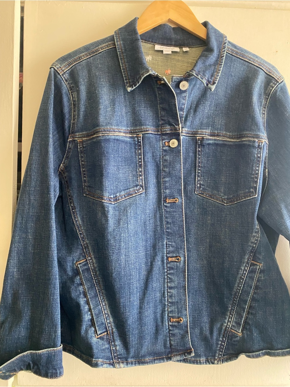 Chicos stretch Denim Jacket with Ikat embroidered beaded design XL 3 New - Picture 2 of 4